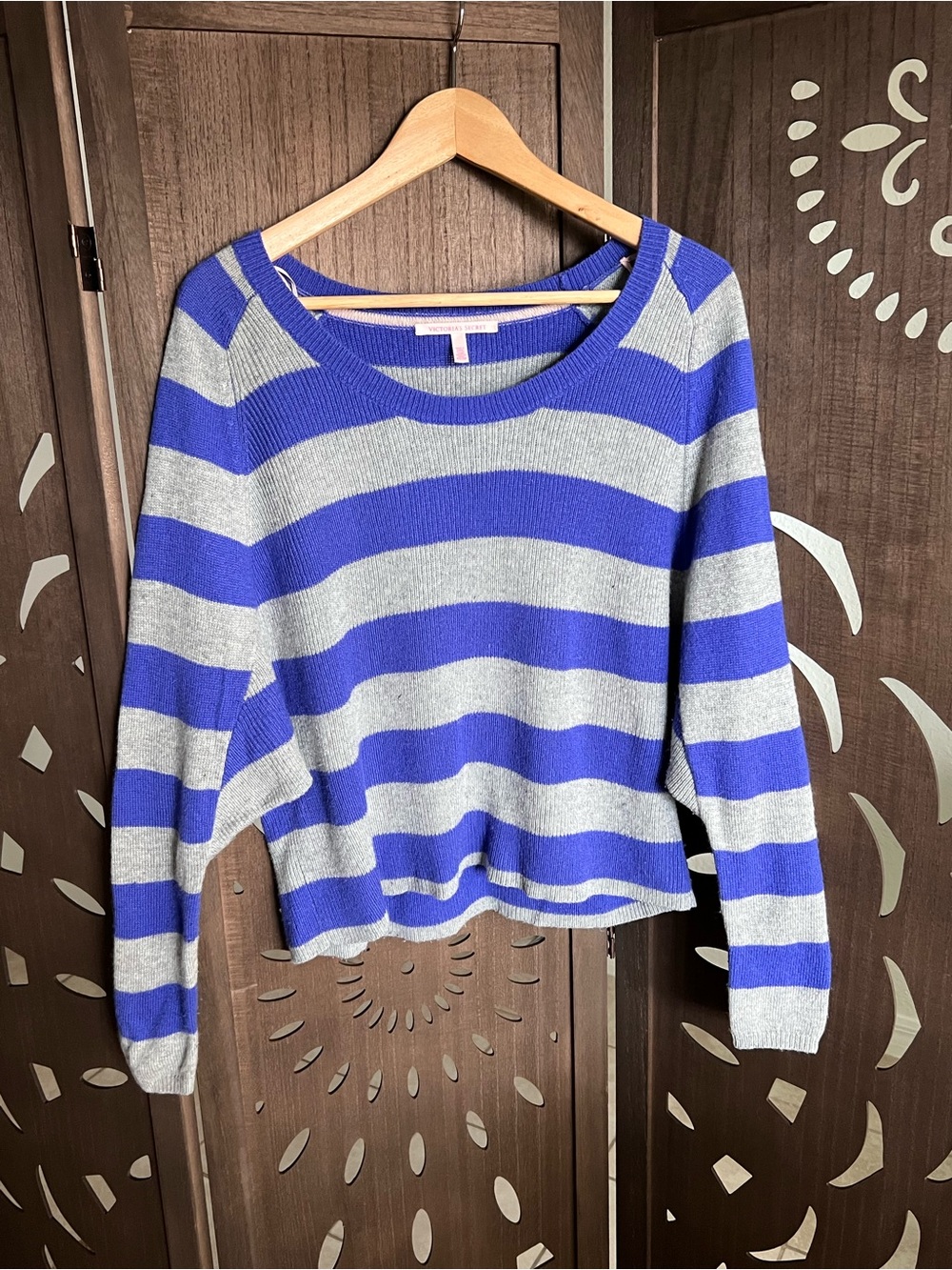 Victoria's Secret Blue and Gray Striped Crewneck Sweater